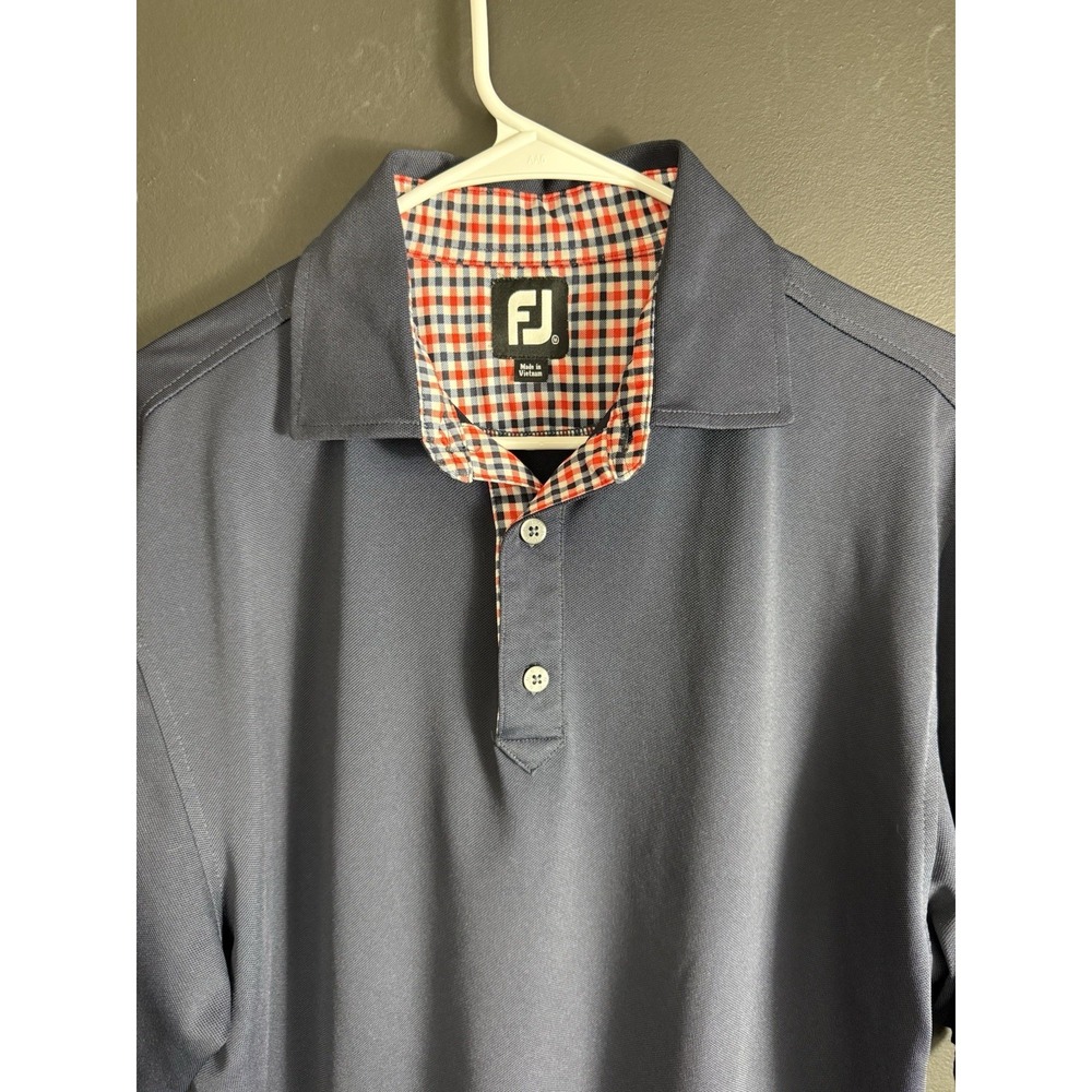 FootJoy Polo Shirt Mens Sz M Navy Blue Golf Performance Short‎ Sleeve Logo Plaid